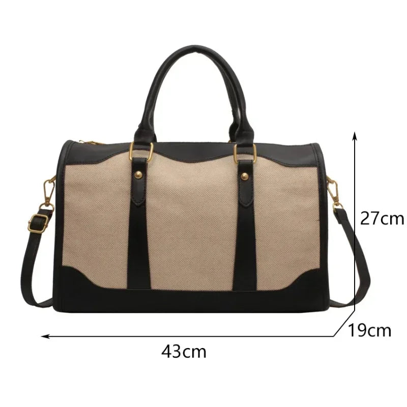 Vintage Travel Handbag – Large Nylon PU Leather Shoulder & Fitness Bag for Women