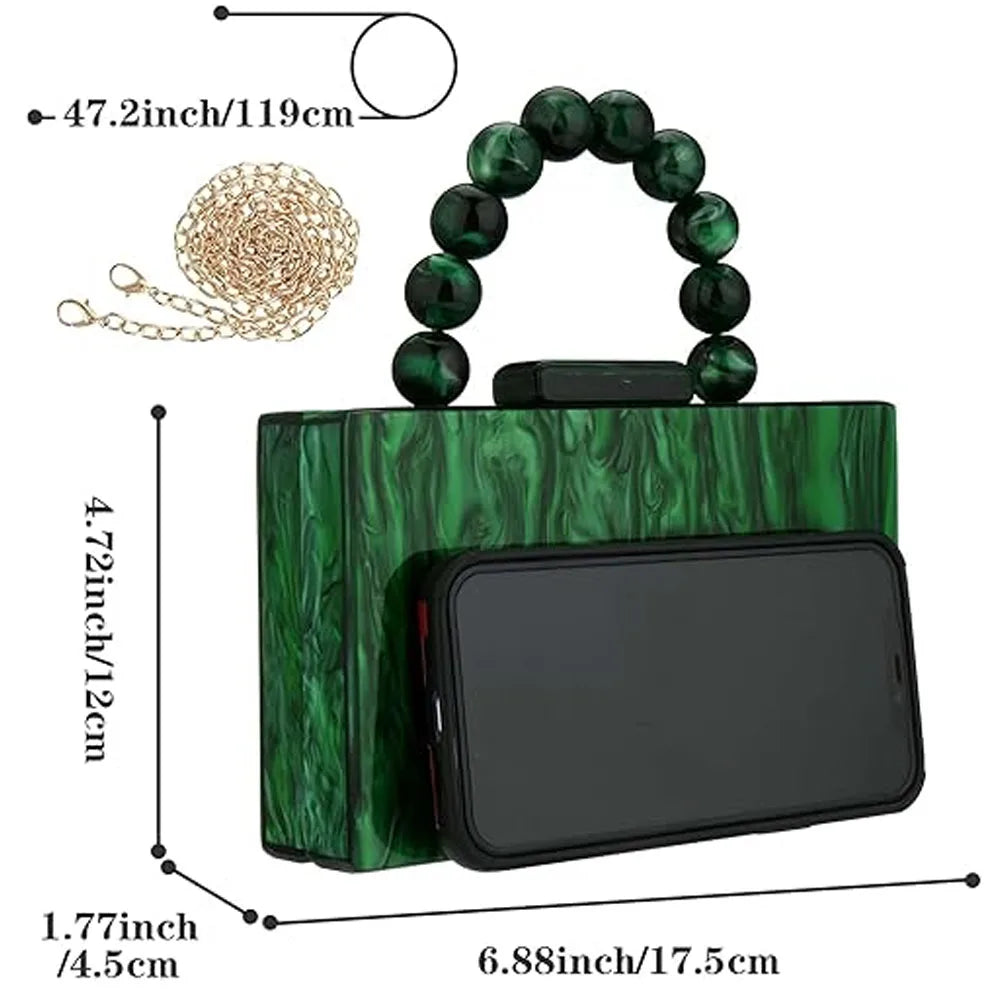 Luxury Pearl Marble Crossbody – Dark Green Acrylic Evening Bag for Women