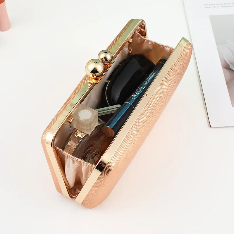 Champagne Leather Evening Clutch