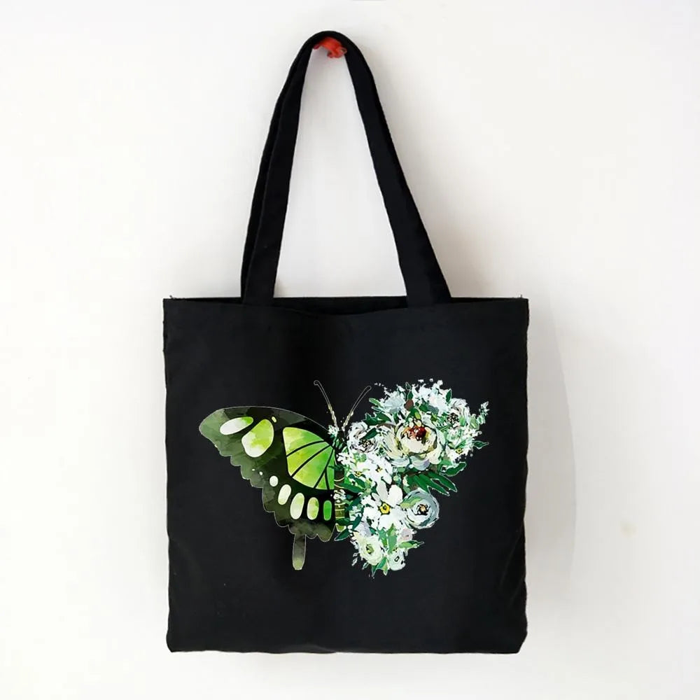 Butterfly Print Canvas Tote – Foldable, Reusable & Stylish
