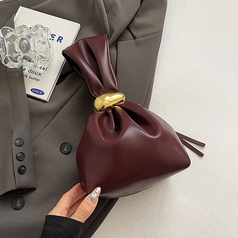 Leather Dumpling Bag – Retro Knotted Clutch & Wristlet for Women
