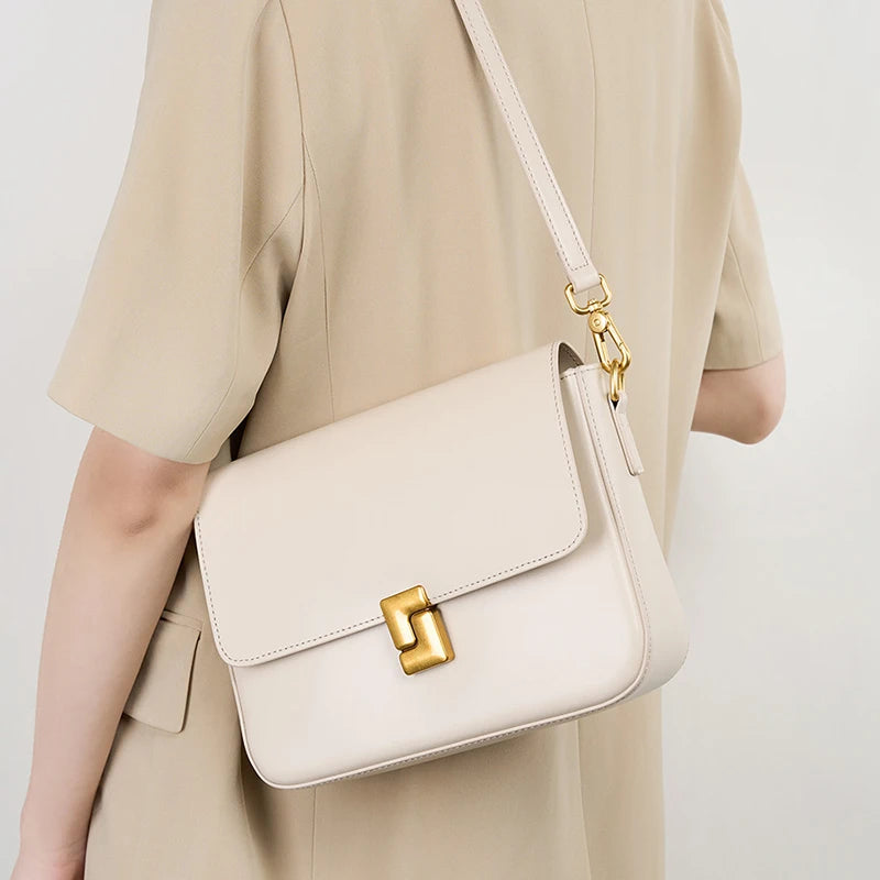 Versatile Cowhide Leather Crossbody – Fashionable Small Square Shoulder Bag for Women’s Commute