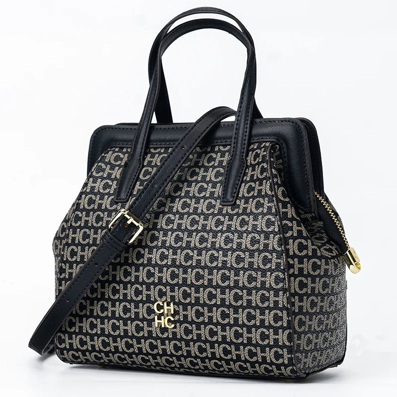 CH Classic Monogram Handbag – Zippered Solid Color Block Shoulder Bag for Women