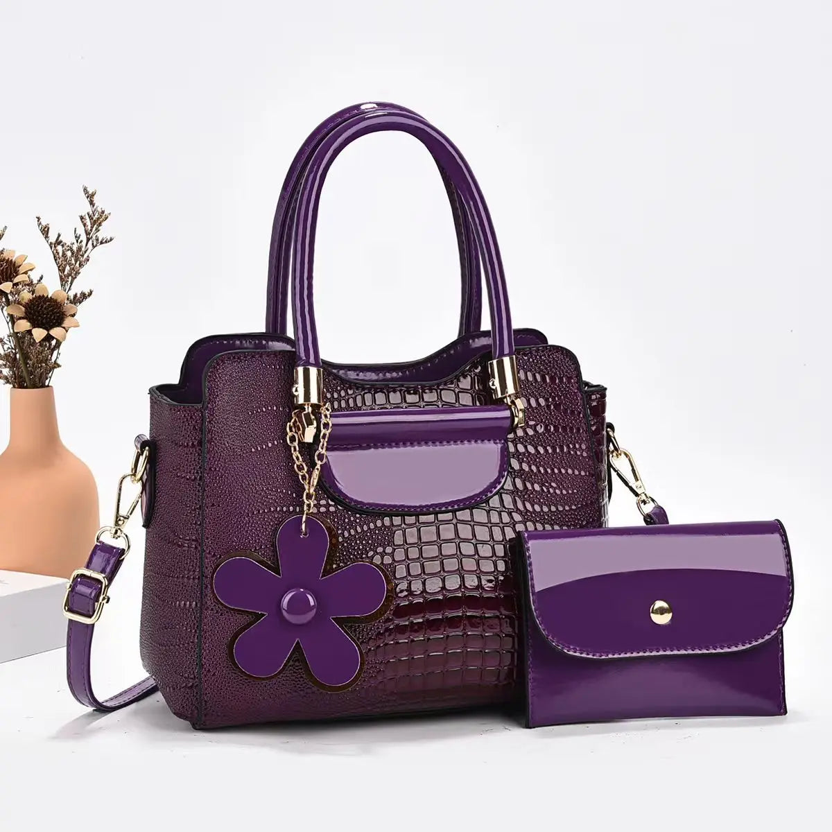 2-Piece PU Leather Bag Set – Classic Tote & Clutch Combo