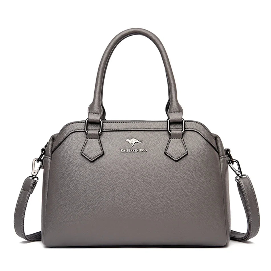 Multi-Pocket Soft Leather Tote – Luxury Designer Shoulder & Crossbody Bag for Women