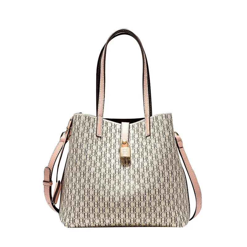CH Premium Leather Crossbody – Large Letter Print Tote for Daily Commute
