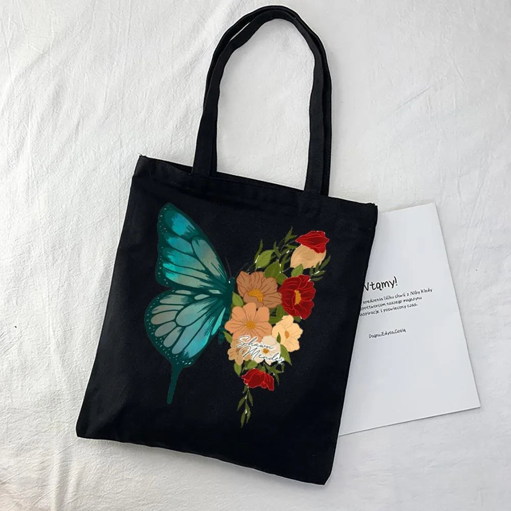 Butterfly Print Canvas Tote – Foldable, Reusable & Stylish