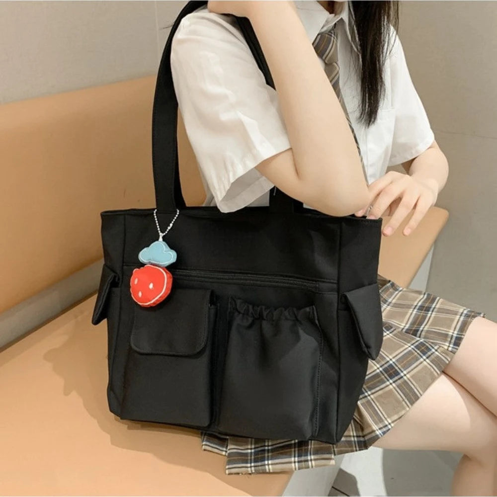 Elegant Nylon Shoulder Messenger – Preppy Women's Commuter Bag
