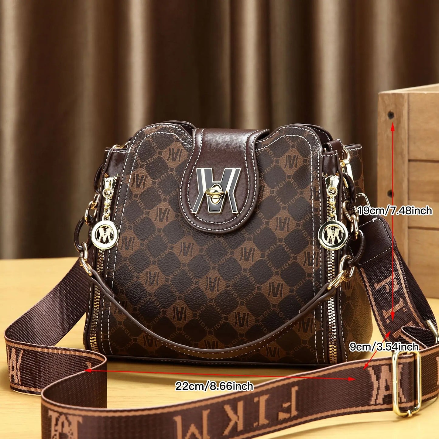Luxury Vintage Print Messenger Bag – PU Leather Crossbody & Shoulder Purse for Women