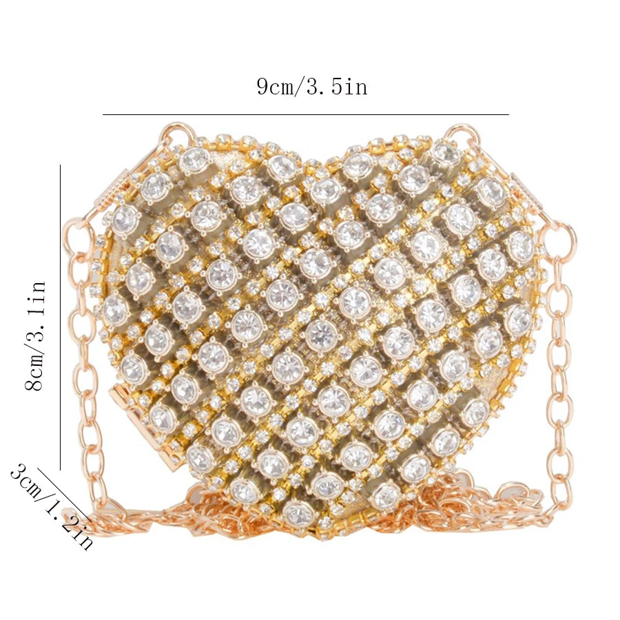 Luxury Heart-Shaped Diamond Bag – Mini Designer Shoulder Clutch for Banquets & Events