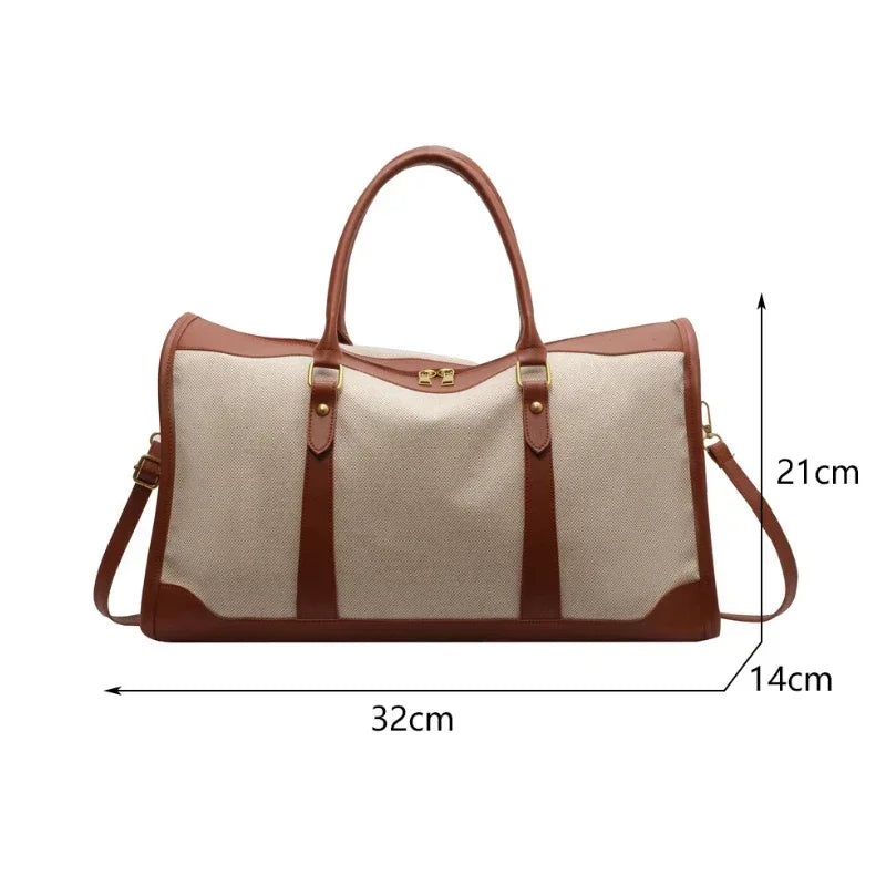 Vintage Travel Handbag – Large Nylon PU Leather Shoulder & Fitness Bag for Women