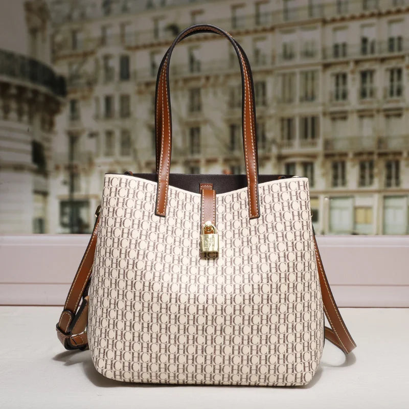 CH Premium Leather Crossbody – Large Letter Print Tote for Daily Commute