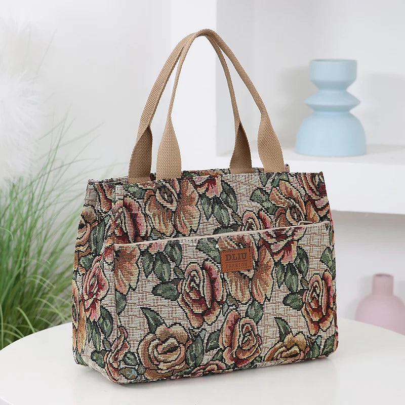 Floral Print Heavy Canvas Tote – High-Capacity Fashion Bag for Work & All Occasions