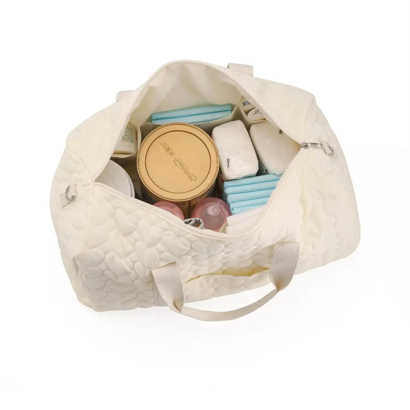 Quilted Mummy Diaper Bag – Embroidered Shoulder Organizer for Stroller & Baby Care