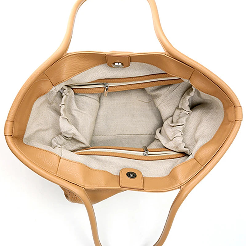 Vintage Cowhide Tote – Genuine Leather Handbag for Women with Large Capacity