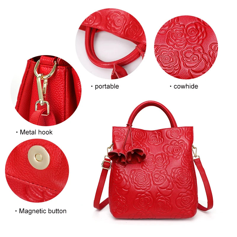 Classic Embossed Cowhide Bag – Large Capacity Leather Crossbody for Women