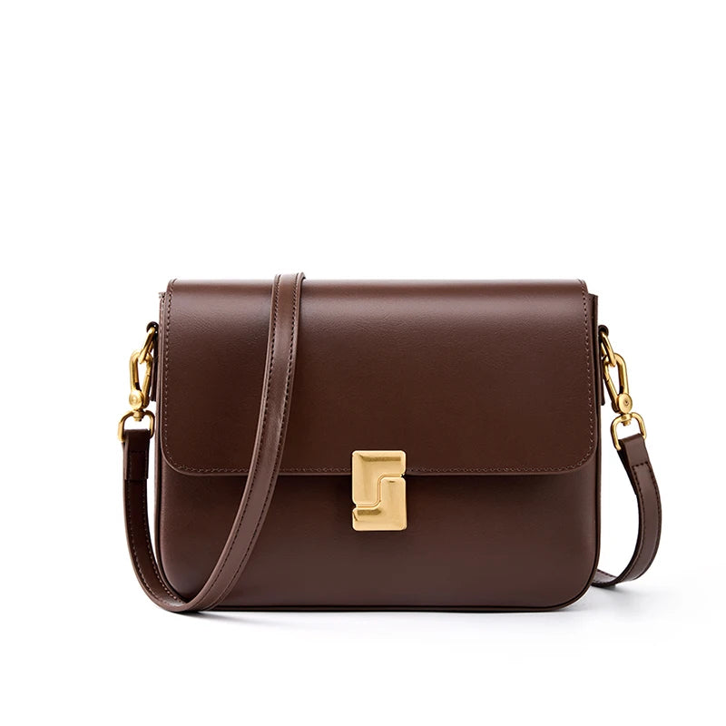 Versatile Cowhide Leather Crossbody – Fashionable Small Square Shoulder Bag for Women’s Commute