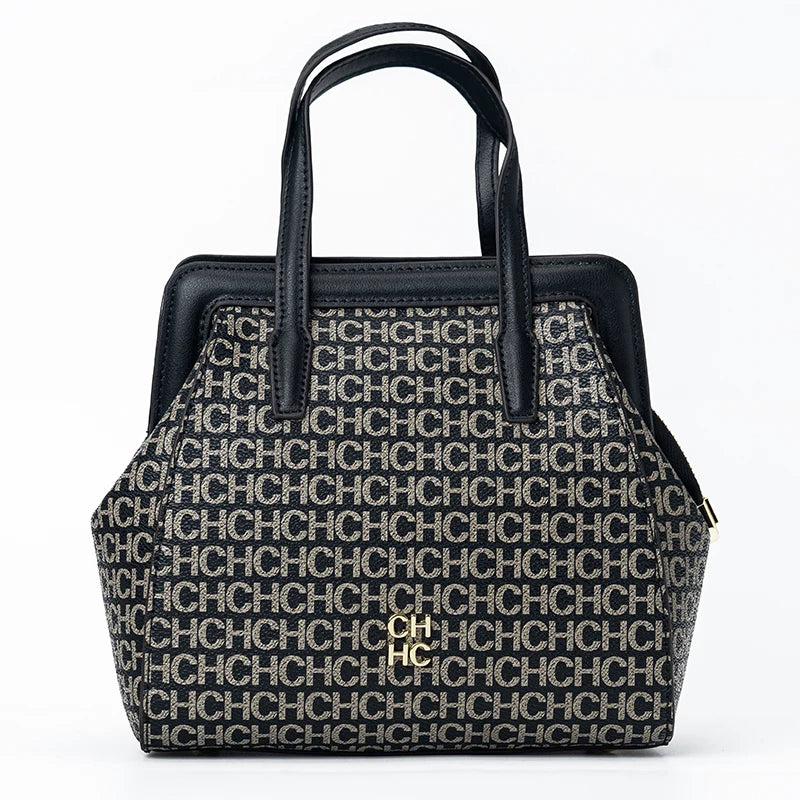 CH Classic Monogram Handbag – Zippered Solid Color Block Shoulder Bag for Women