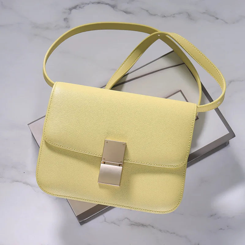 Genuine Leather Tofu Bag – Luxury Purple Shoulder & Crossbody Handbag for Women