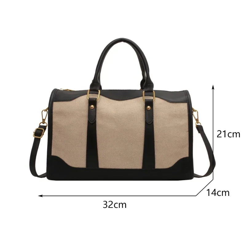 Vintage Travel Handbag – Large Nylon PU Leather Shoulder & Fitness Bag for Women