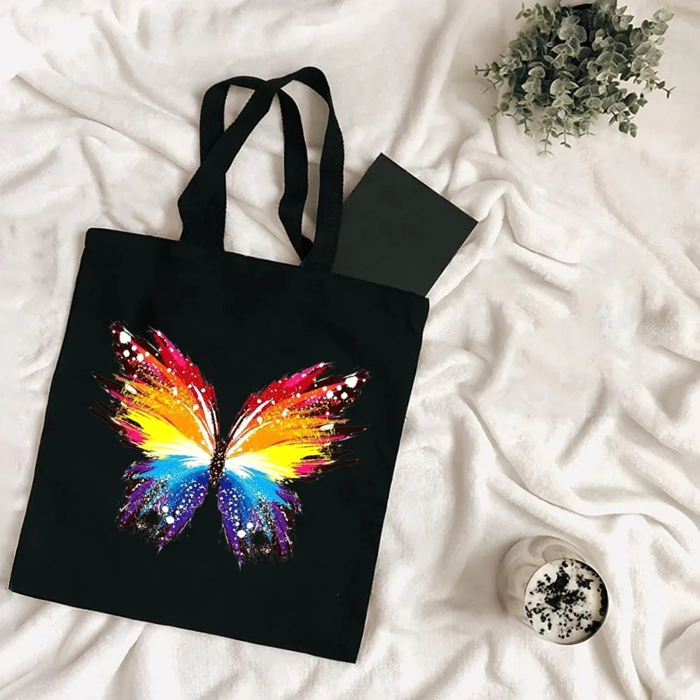 Butterfly Print Canvas Tote – Foldable, Reusable & Stylish
