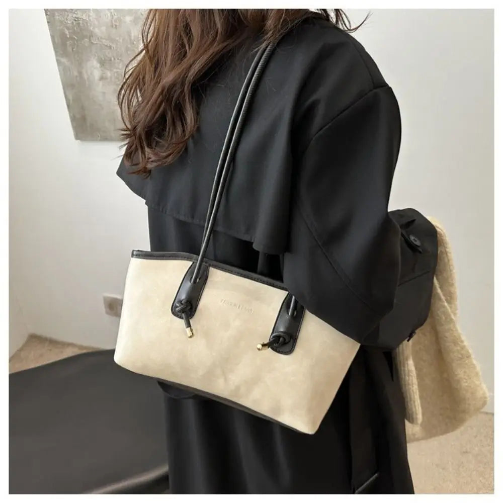 Y2K Solid Leather Tote – Large Capacity Work Shoulder Bag for Women