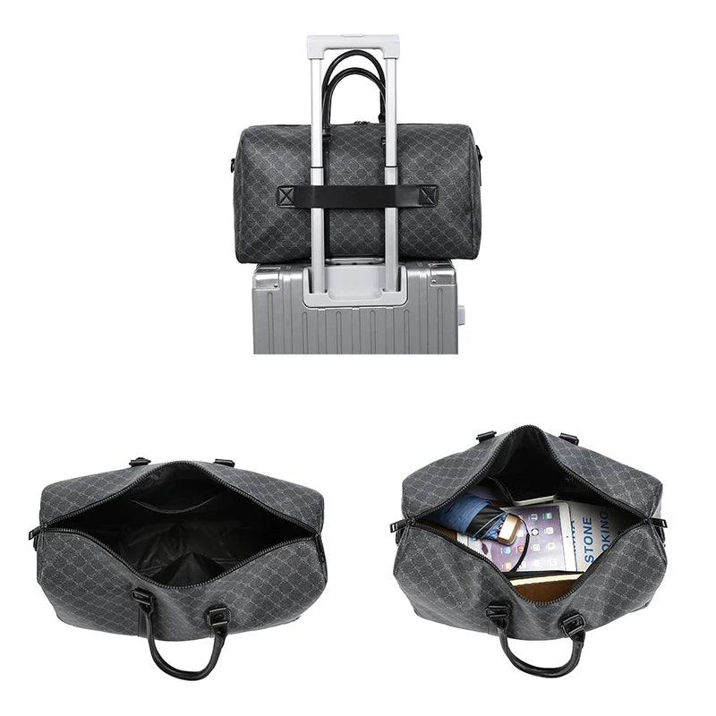 Men’s Black Travel Bag – Large Capacity Printed Shoulder & Luggage Handbag for Business Trips