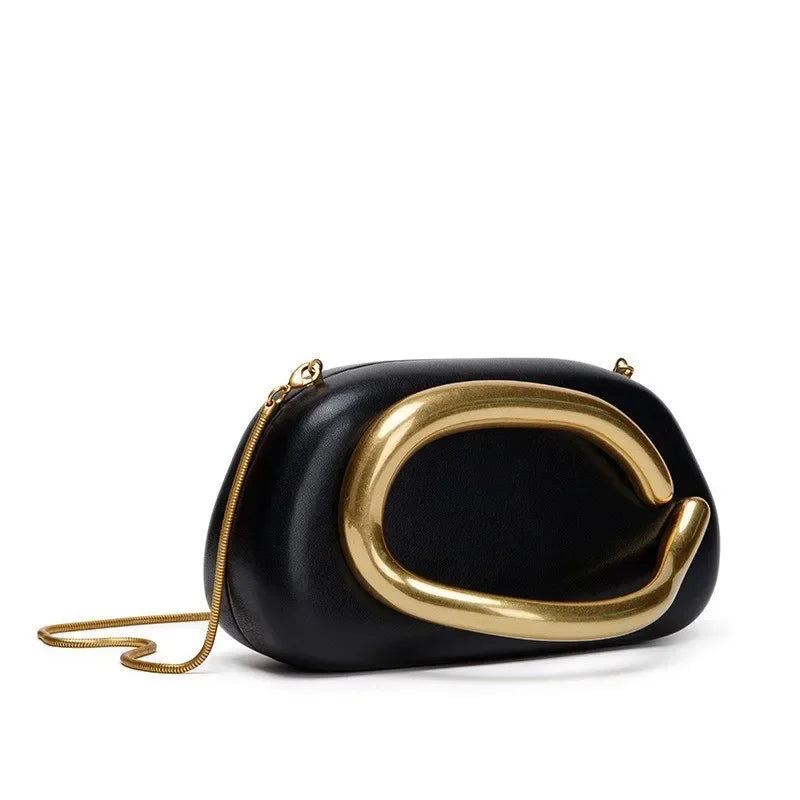 Leather Box Bag – Metal Detail Crossbody & Evening Clutch for Women