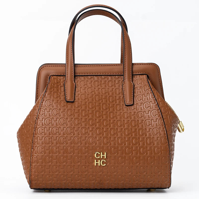 CH Classic Monogram Handbag – Zippered Solid Color Block Shoulder Bag for Women