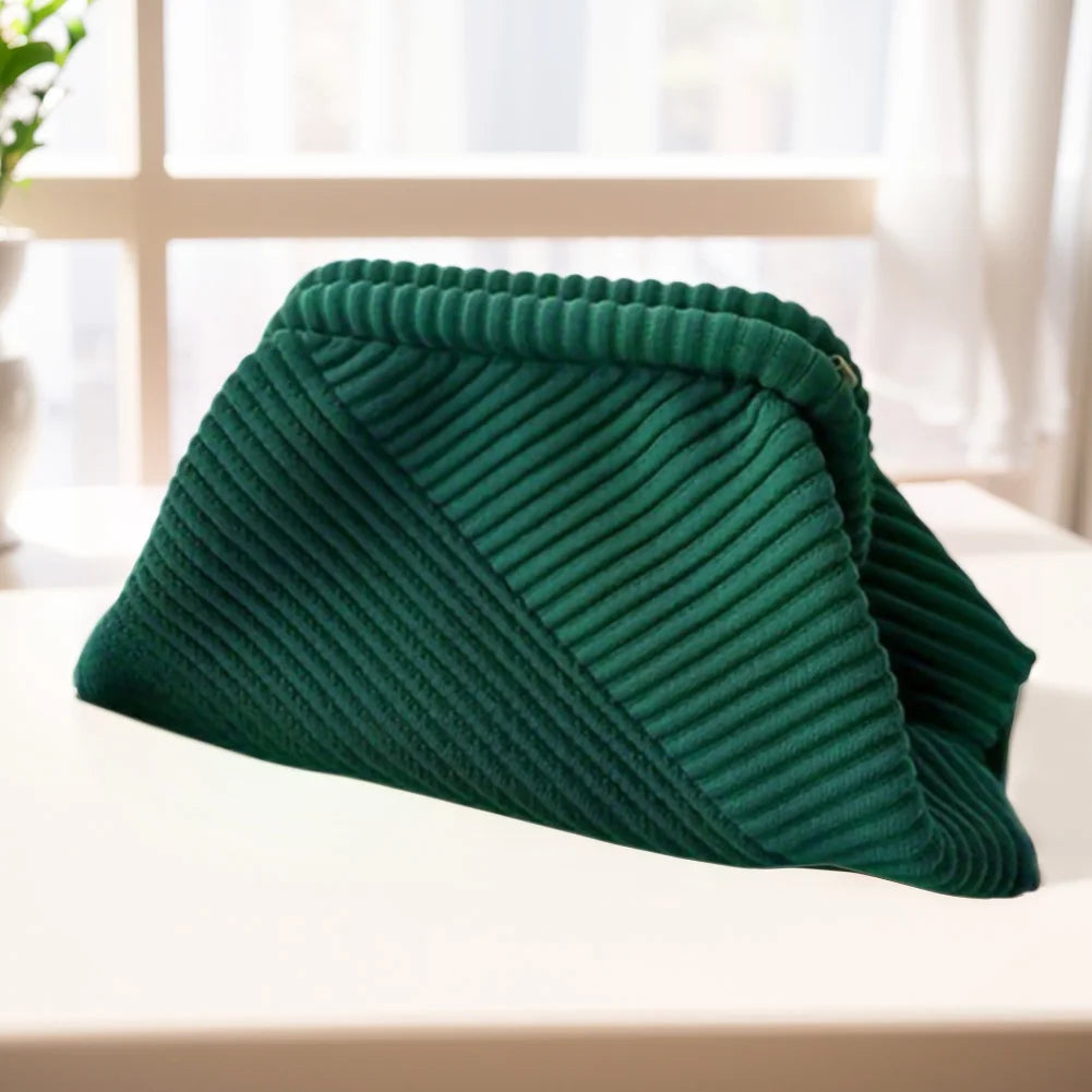 Chic Corduroy Evening Clutch – Large Fashion Shoulder Bag with Chain Strap