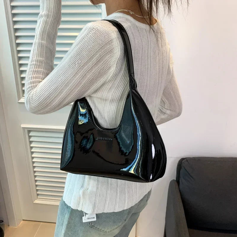 Trendy Patent Leather Shoulder Bag – Designer Underarm Tote for Women