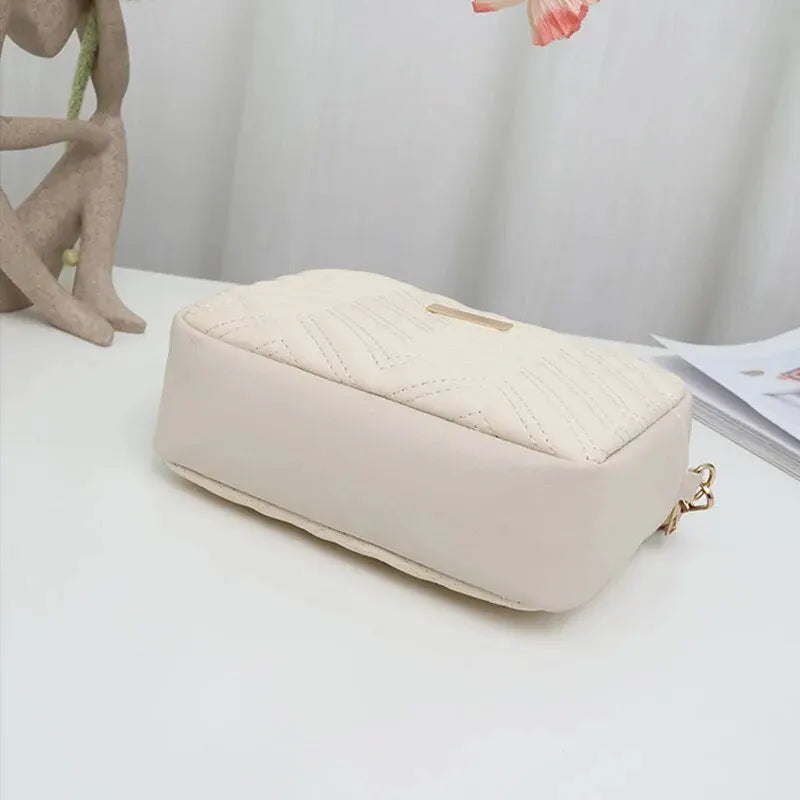 Rilibegan Embroidered Camera Bag – Versatile PU Leather Square Shoulder Bag with Printed Strap