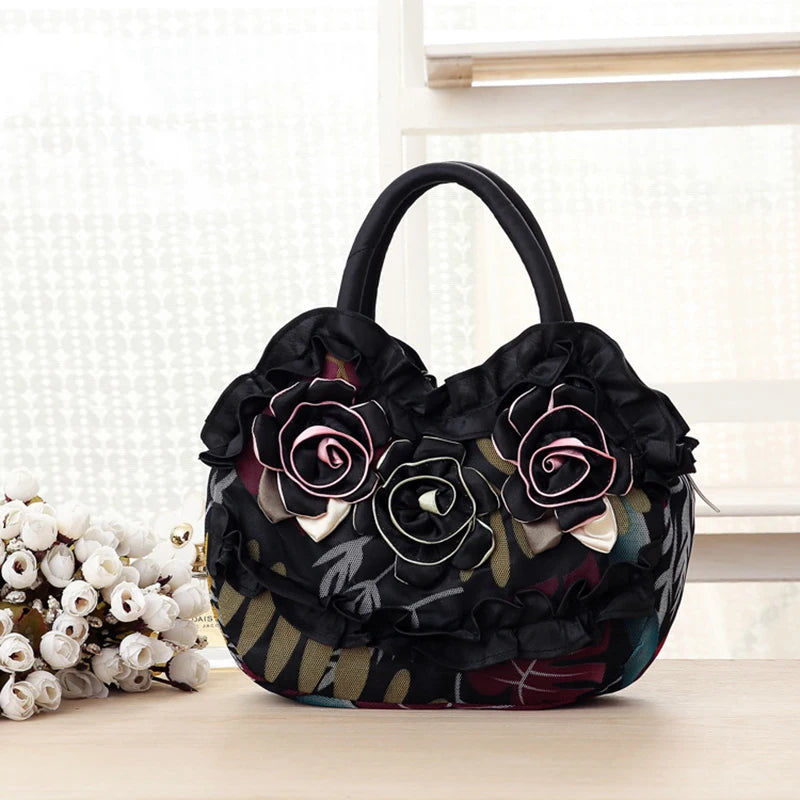 Korean Style Mommy Handbag – Solid Lace Zipper Tote for Women & Girls