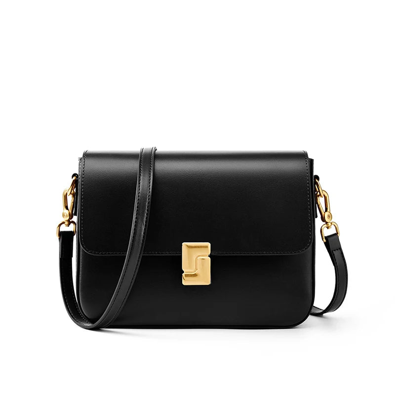 Versatile Cowhide Leather Crossbody – Fashionable Small Square Shoulder Bag for Women’s Commute