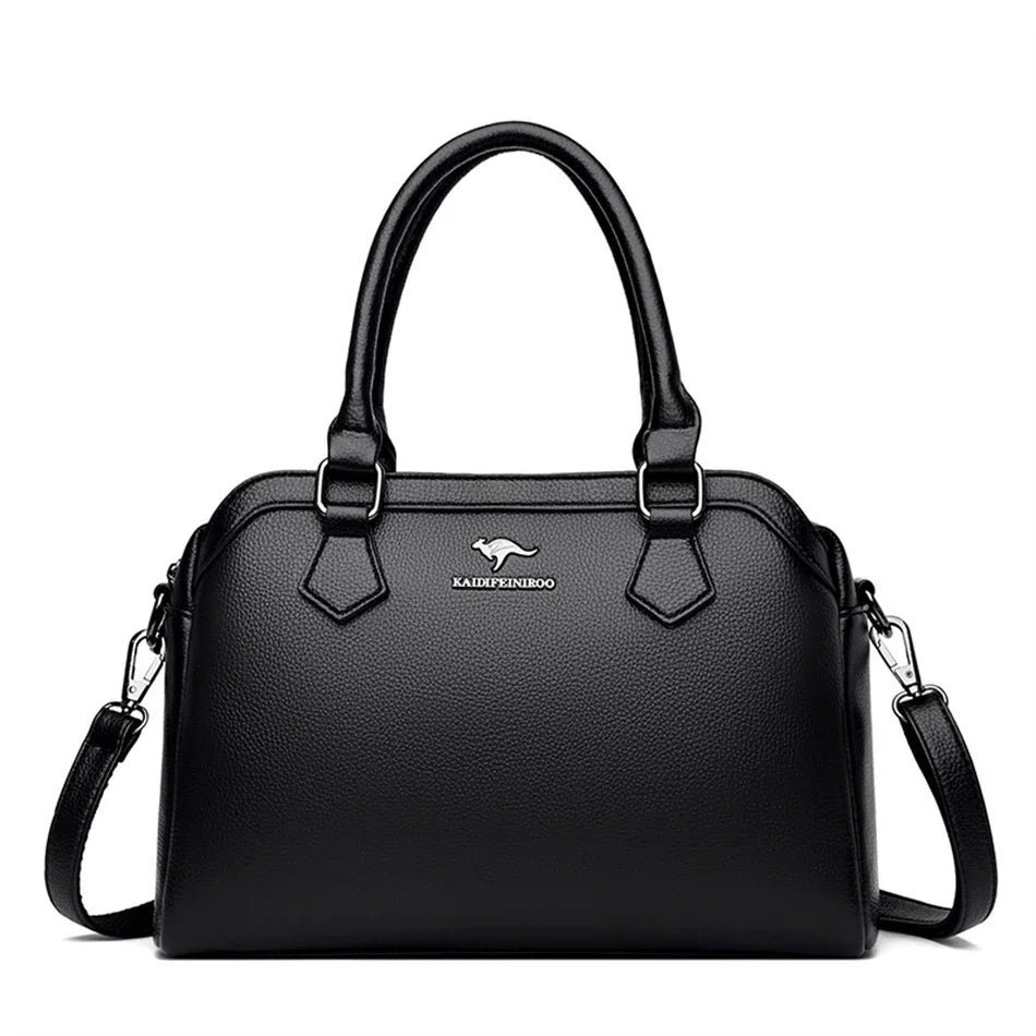 Multi-Pocket Soft Leather Tote – Luxury Designer Shoulder & Crossbody Bag for Women