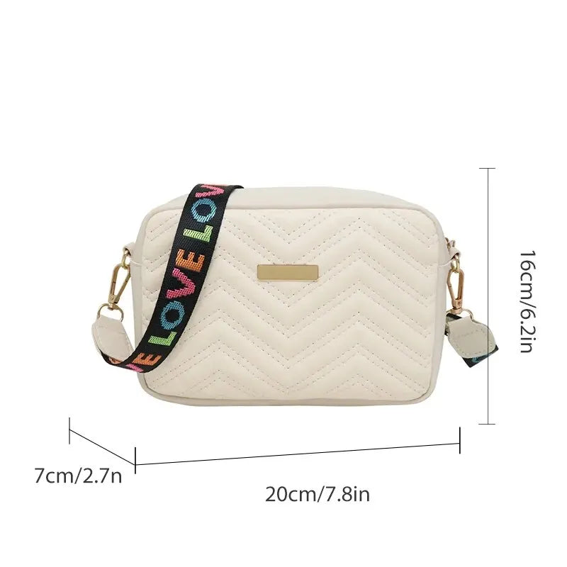 Rilibegan Embroidered Camera Bag – Versatile PU Leather Square Shoulder Bag with Printed Strap