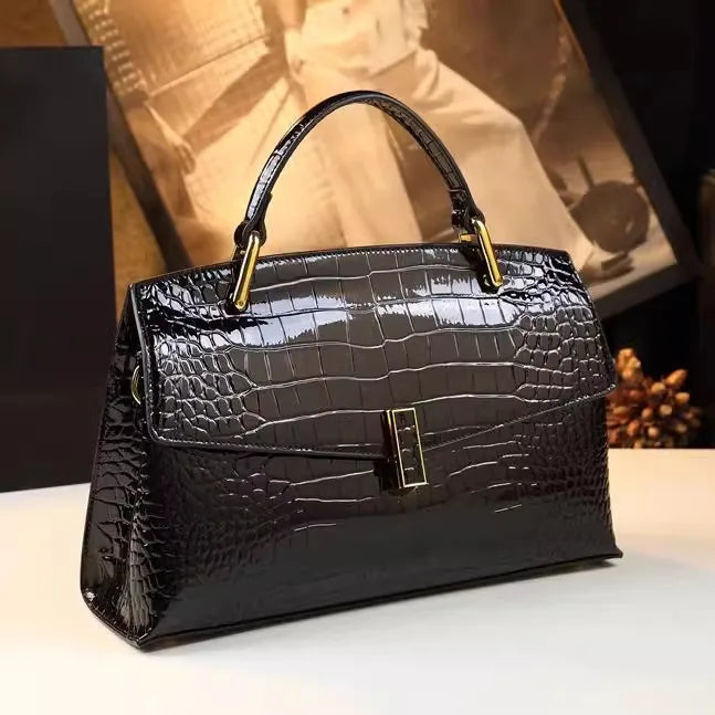 Luxury Crocodile Pattern Shell Bag – Women’s Fashion Top Handle & Crossbody Handbag