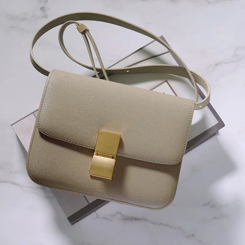 Genuine Leather Tofu Bag – Luxury Purple Shoulder & Crossbody Handbag for Women