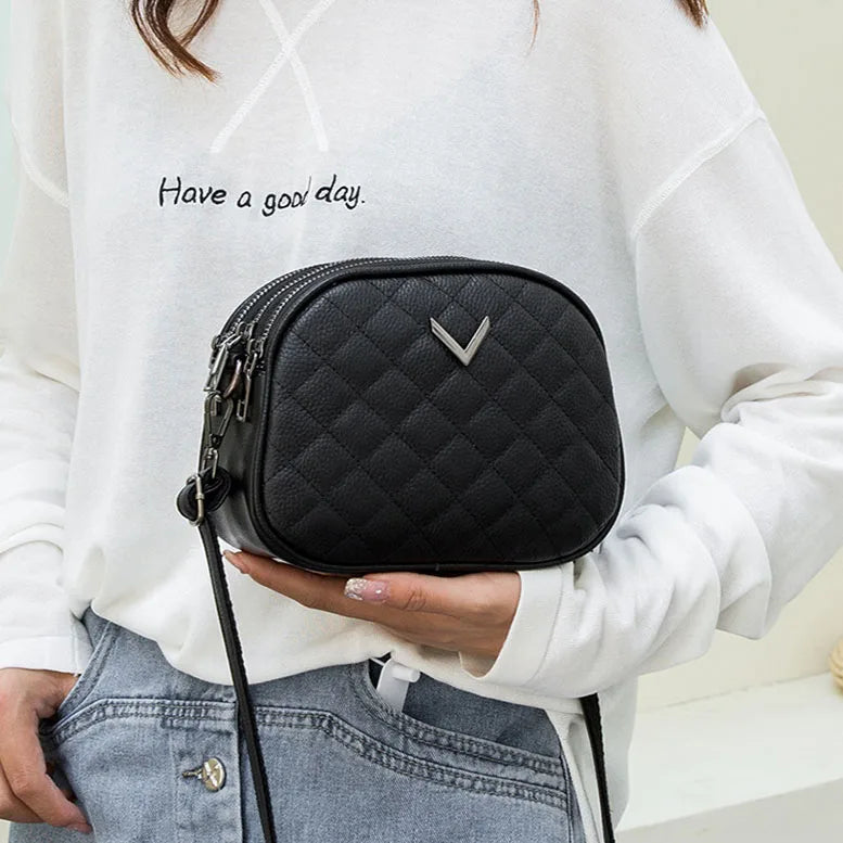 Diamond Triple-Layer Square Bag – Leather Crossbody & Phone Clutch for Women