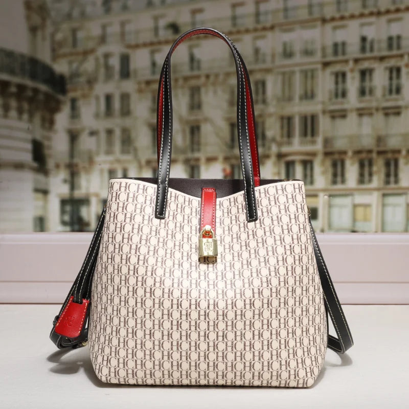 CH Premium Leather Crossbody – Large Letter Print Tote for Daily Commute