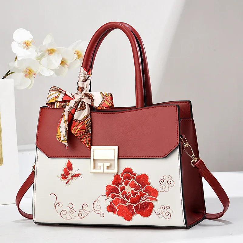 Embroidered Leather Crossbody – High-Quality Casual Shoulder Purse for Women