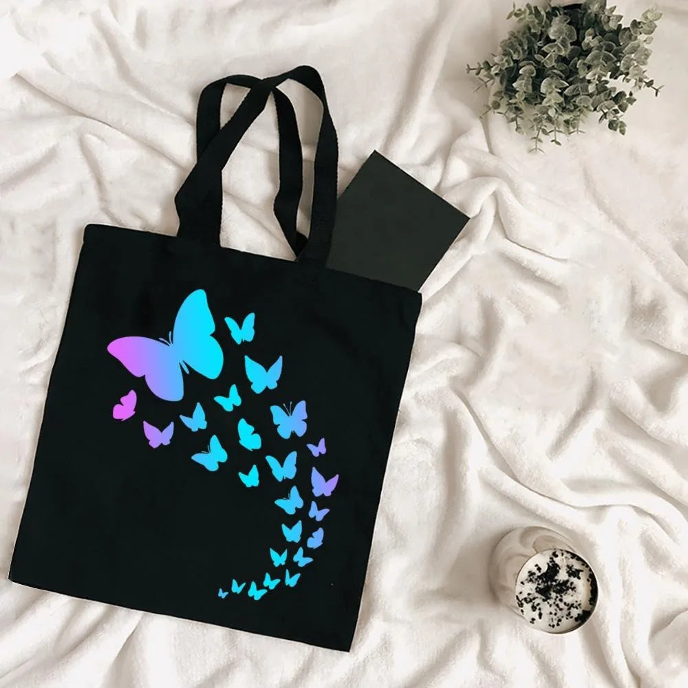 Butterfly Print Canvas Tote – Foldable, Reusable & Stylish