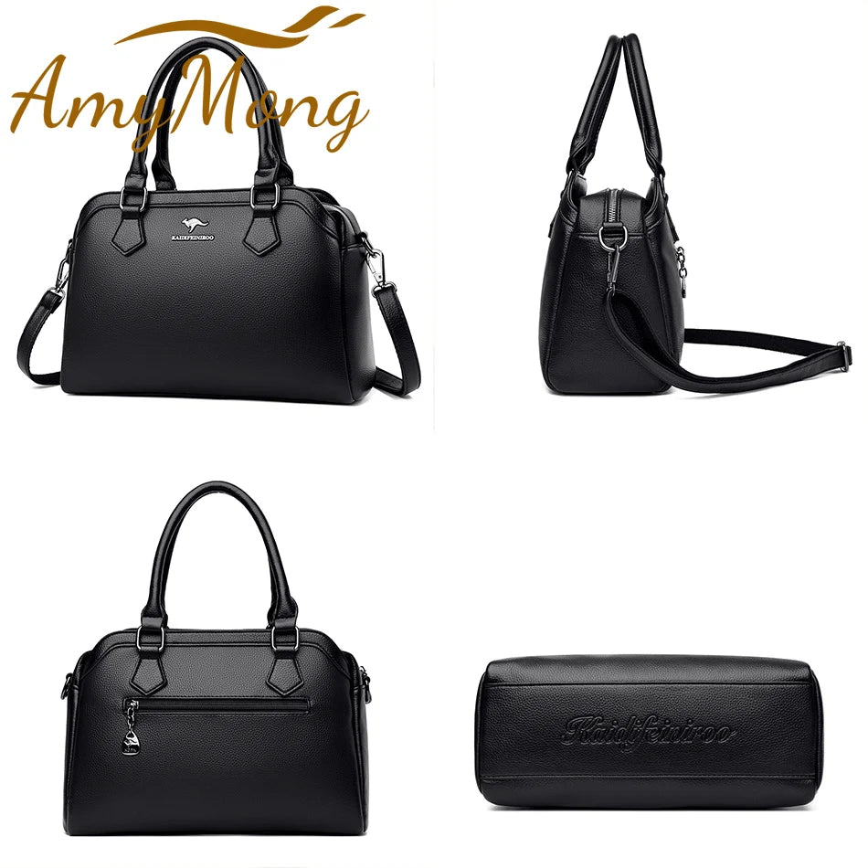 Multi-Pocket Soft Leather Tote – Luxury Designer Shoulder & Crossbody Bag for Women