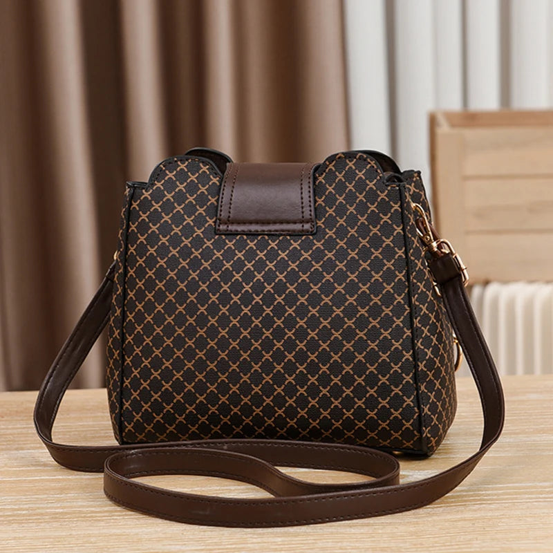 Luxury Check Print Bucket Bag – Flip Closure Shoulder & Crossbody Handbag for Women
