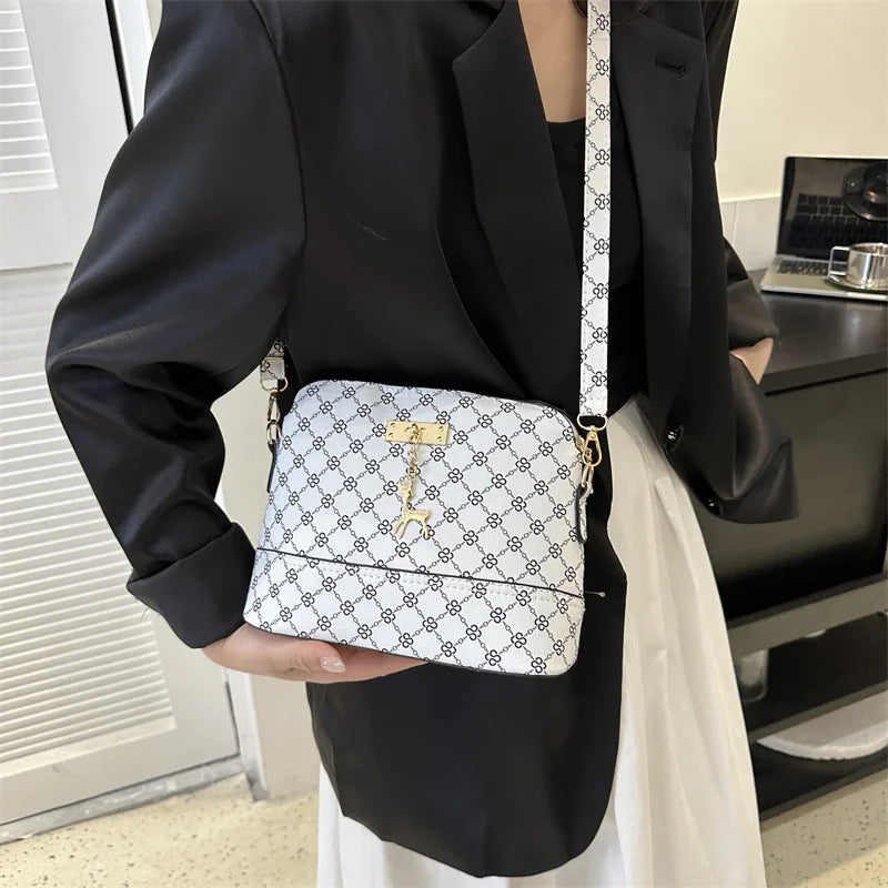 Leather Shell Crossbody – Women’s Shoulder Handbag with Deer Pendant