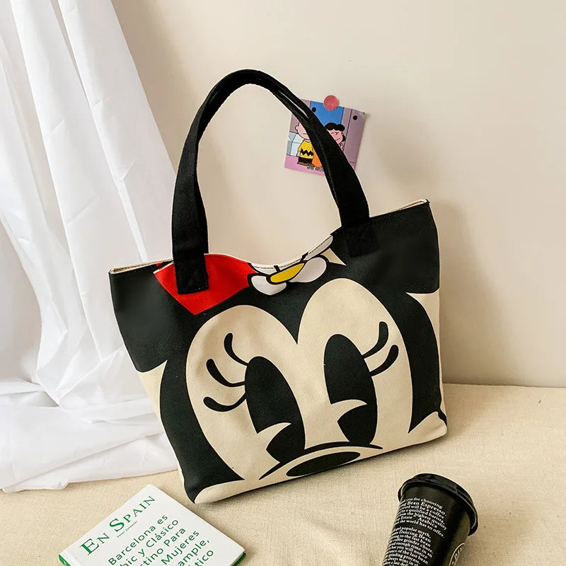 Disney Mickey & Donald Canvas Tote – Large-Capacity Fashion Shoulder Bag for Women