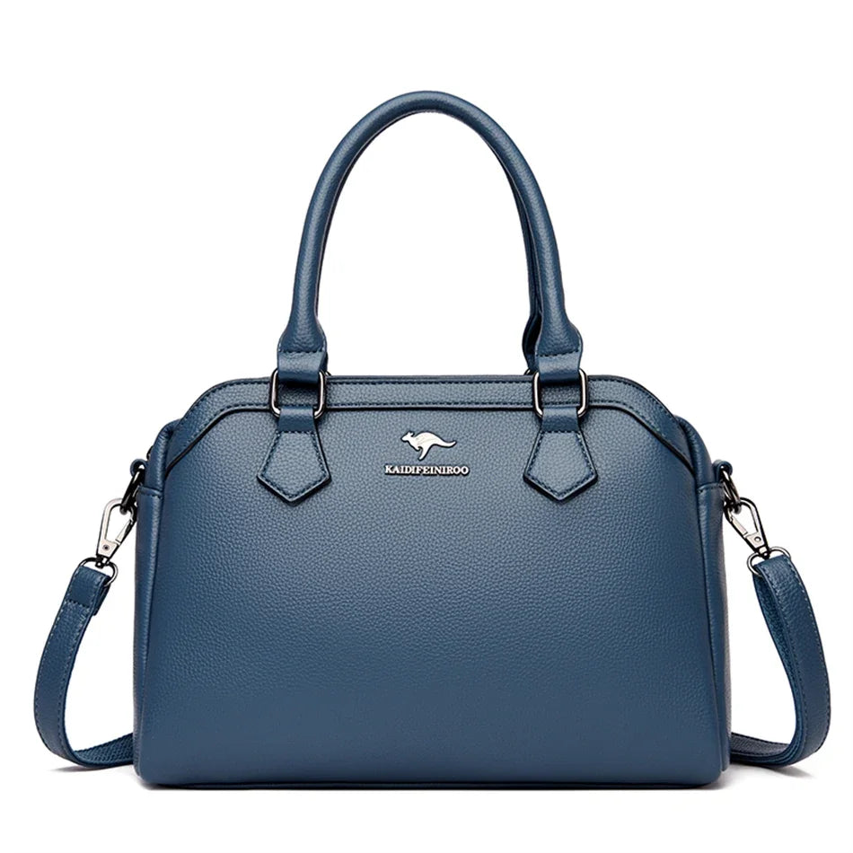 Multi-Pocket Soft Leather Tote – Luxury Designer Shoulder & Crossbody Bag for Women