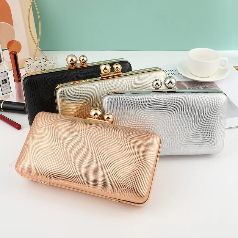 Champagne Leather Evening Clutch