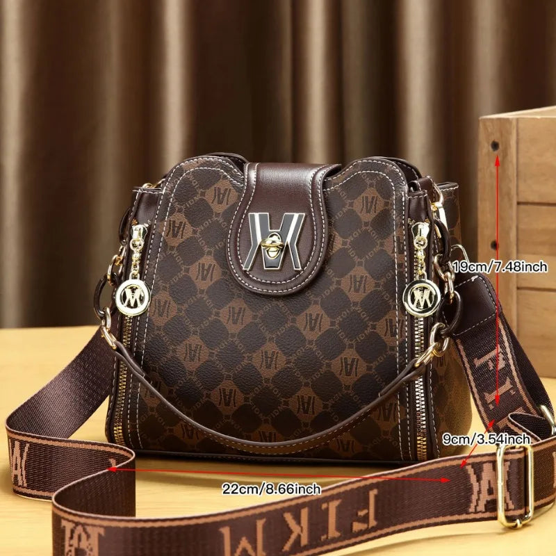 Luxury Vintage Print Messenger Bag – PU Leather Crossbody & Shoulder Purse for Women
