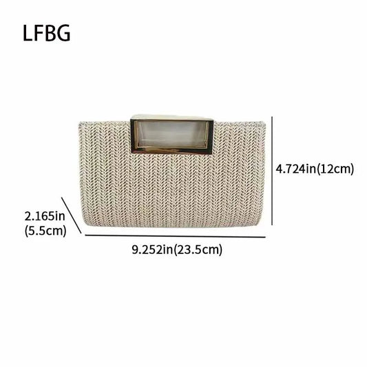 Straw Clutch Purse – Spring/Summer Handbag with Hollow Metal Chain